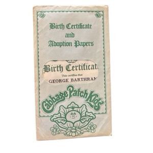 Vtg Cabbage Patch Kids Birth Certificate & Adoption Papers George Barthram